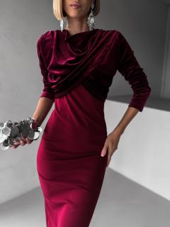 Bordó elegantné zamatové dlhé šaty NATASJA Veľkosť: ONESIZE