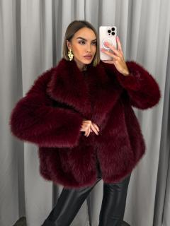 Bordó faux fur kožušinový kabátik kožuch BAIDE Veľkosť: ONESIZE
