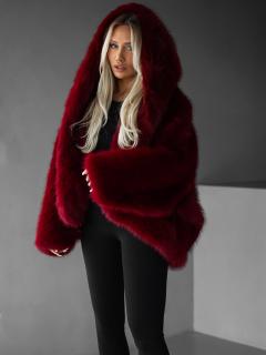 Bordó faux fur kožušinový kabátik kožuch XADEN Veľkosť: ONESIZE