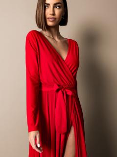 Červená dlhé elegantné šaty JOELLIAN s opaskom Veľkosť: ONESIZE