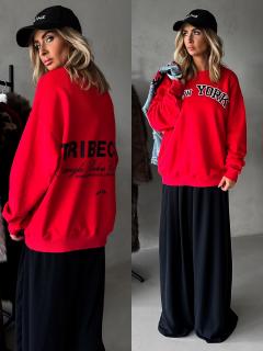 Červená oversize mikina MATEA s potlačou Veľkosť: ONESIZE