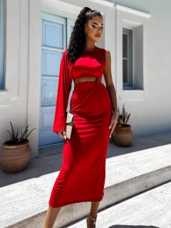 Červené dlhé elegantné šaty NONIENY s prestrihom Veľkosť: ONESIZE