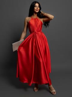 Červené dlhé lesklé elegantné šaty MADES so zaväzovaním Veľkosť: ONESIZE