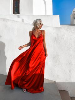 Červené dlhé lesklé šaty HAYLEY Veľkosť: ONESIZE