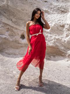 Červené elegantné šaty HARMONIA s mašľou