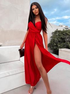 Červené elegantné šaty PATILLA s rázporkom