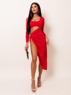 Červené elegantné šaty VALLI s prestrihmi Veľkosť: ONESIZE