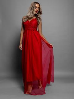 Červené plesové šaty SWANNY s tylovou sukňou a krajkovým topom