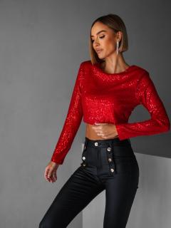 Červený flitrovaný crop top PETROMILA s vypchávkami Veľkosť: ONESIZE