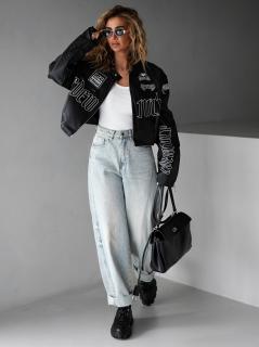 Čierna krátka koženková biker bunda BRONWEN Veľkosť: ONESIZE