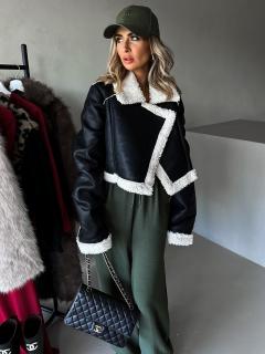 Čierna krátka koženková bundička KAZIL Veľkosť: M/L