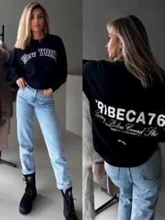 Čierna oversize mikina MATEA s potlačou Veľkosť: ONESIZE