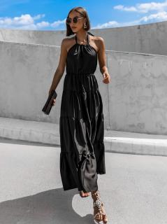 Čierne dlhé elegantné šaty FERNS s prestrihom na chrbte