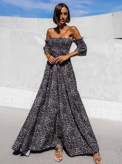 Čierne dlhé elegantné šaty MARIGOL s gepardím vzorom