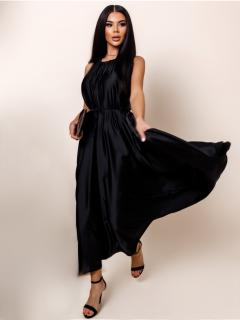 Čierne dlhé lesklé elegantné šaty MADES so zaväzovaním Veľkosť: ONESIZE