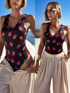 Čierne elastické body SUMFRESH s jahodami Veľkosť: ONESIZE