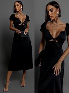 Čierne elegantné šaty DESTANY s volánikmi Veľkosť: ONESIZE