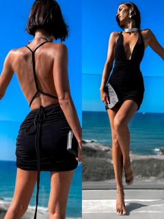 Čierne elegantné šaty FERNY s riasením Veľkosť: S