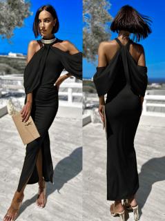 Čierne elegantné šaty LOYLENE s rázporkom Veľkosť: ONESIZE