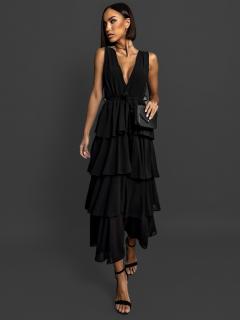 Čierne elegantné šaty SUSANI s volánmi Veľkosť: ONESIZE