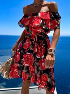Čierne kvetinové šaty ROCCO s volánikmi Veľkosť: ONESIZE