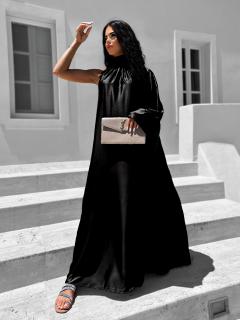 Čierne lesklé elegantné šaty GLADIOLUS Veľkosť: ONESIZE