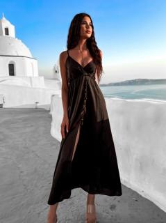 Čierne lesklé elegantné šaty MAILE s gombíkmi