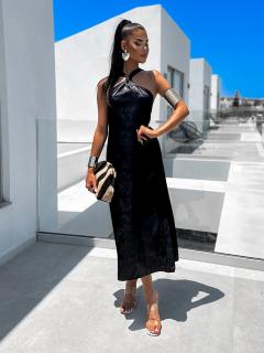 Čierne lesklé elegantné šaty TARSENTI so vzormi Veľkosť: ONESIZE