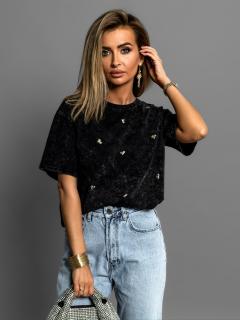 Čierne oversize tričko PORFYR so srdiečkami 100% bavlna Veľkosť: ONESIZE