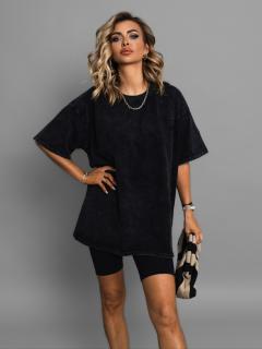 Čierne washed oversize tričko ADELIT s krátkym rukávom Veľkosť: ONESIZE