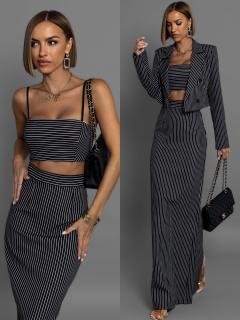 Čierny elegantný crop top ALFIJA s pruhmi Veľkosť: ONESIZE