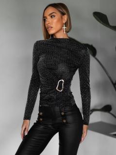Čierny elegantný trblietavý top LUONG Veľkosť: M/L