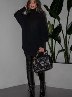 Čierny oversize dlhý sveter CARLA s rolákom Veľkosť: ONESIZE
