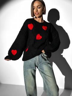 Čierny pletený sveter JUSTINO so srdiečkami Veľkosť: ONESIZE