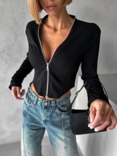 Čierny štýlový crop blejzer so zipsom YELIZ Veľkosť: ONESIZE