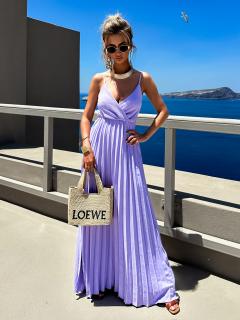 Fialové dlhé plisované šaty SUNLOVE na ramienka Veľkosť: ONESIZE
