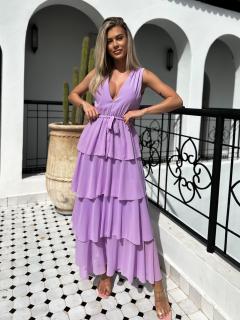 Fialové elegantné šaty SUSANI s volánikmi Veľkosť: ONESIZE