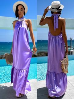 Fialové lesklé dlhé elegantné šaty SANTLOS Veľkosť: ONESIZE