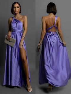 Fialové lesklé šaty VALERDI s variabilným viazaním / s rázporkom Veľkosť: ONESIZE