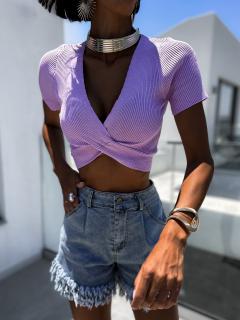 Fialový elegantný crop top CAILINE Veľkosť: M/L