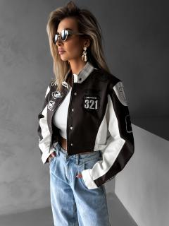 Hnedá krátka koženková biker moto bunda CANDIDA Veľkosť: ONESIZE