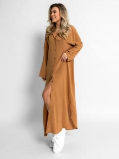Hnedé basic dlhé košeľové šaty košele NESSY Veľkosť: ONESIZE