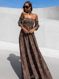 Hnedé dlhé elegantné šaty MARIGOL s gepardím vzorom