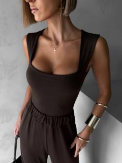 Hnedé elegantné body DONKO s výstrihom Veľkosť: ONESIZE