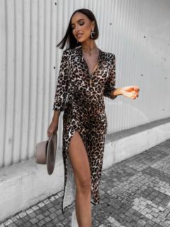 Hnedé elegantné šaty RESENTFUL s gepardím vzorom