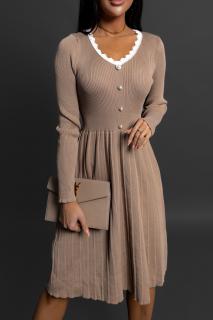Hnedé úpletové šaty LAIA s dlhým rukávom Veľkosť: ONESIZE