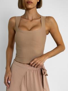 Hnedý basic elastický top CAMILLA s vypchávkami Veľkosť: ONESIZE