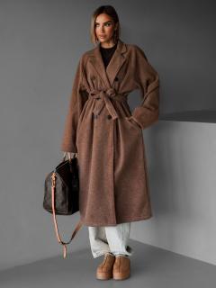 Hnedý dlhý elegantný kabát KERRYL s gombíkmi Veľkosť: ONESIZE