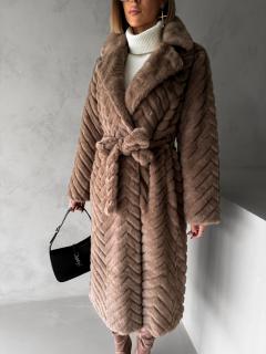 Hnedý dlhý faux fur kožušinový kabát TALAPATO Veľkosť: M/L