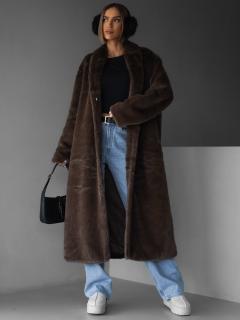 Hnedý faux fur dlhý kožušinový plyšový kabát MINHA Veľkosť: ONESIZE